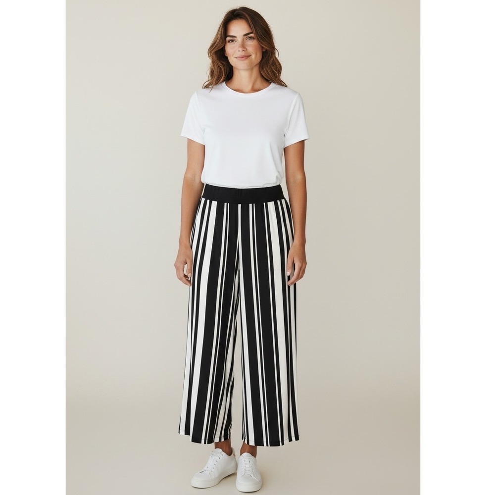 INC International Concepts Women Stripe Wide Leg Pant Black Whte Heritage XL NWT